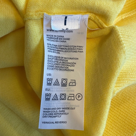 Tommy Hilfiger Pima Cotton Blend yellow v-neck long sleeve sweater size large - Picture 6 of 6